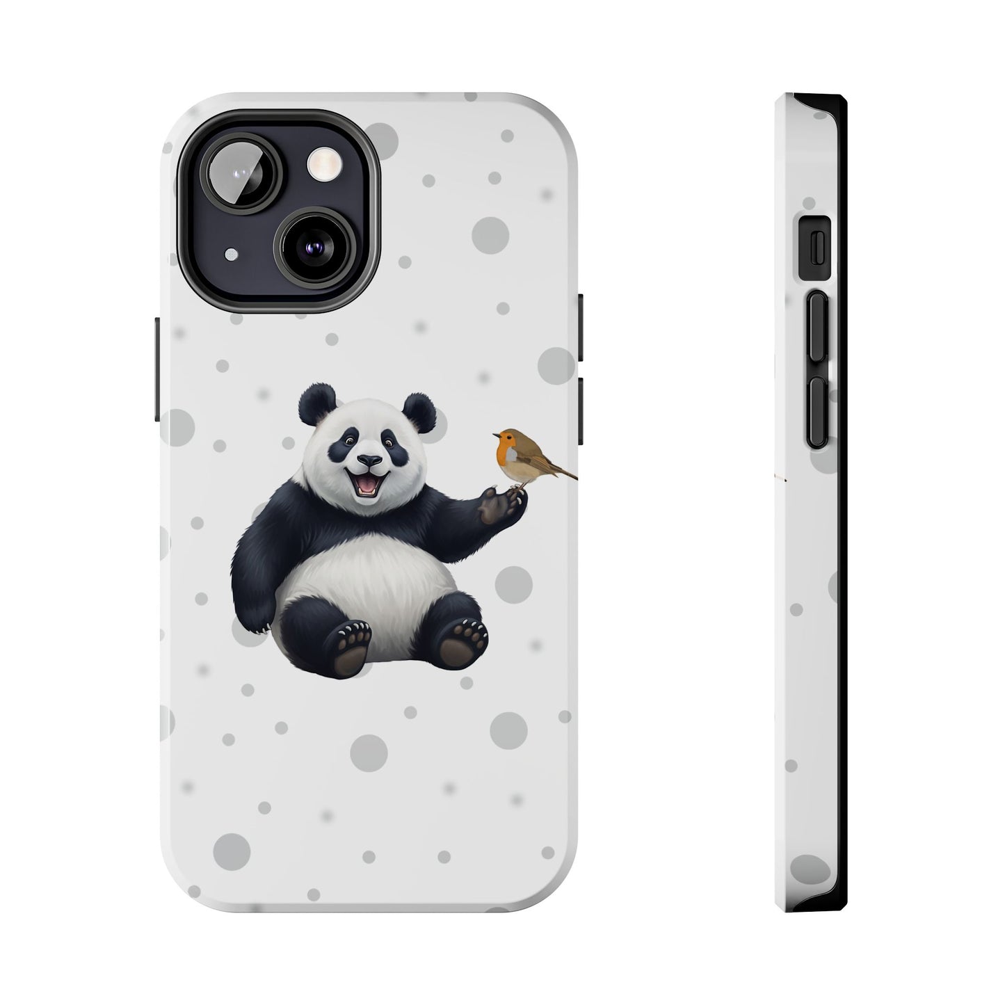 Cute Panda Bear with European Robin Animal iPhone Case - Dual-Layer PC/TPU Protective Cover for iPhone