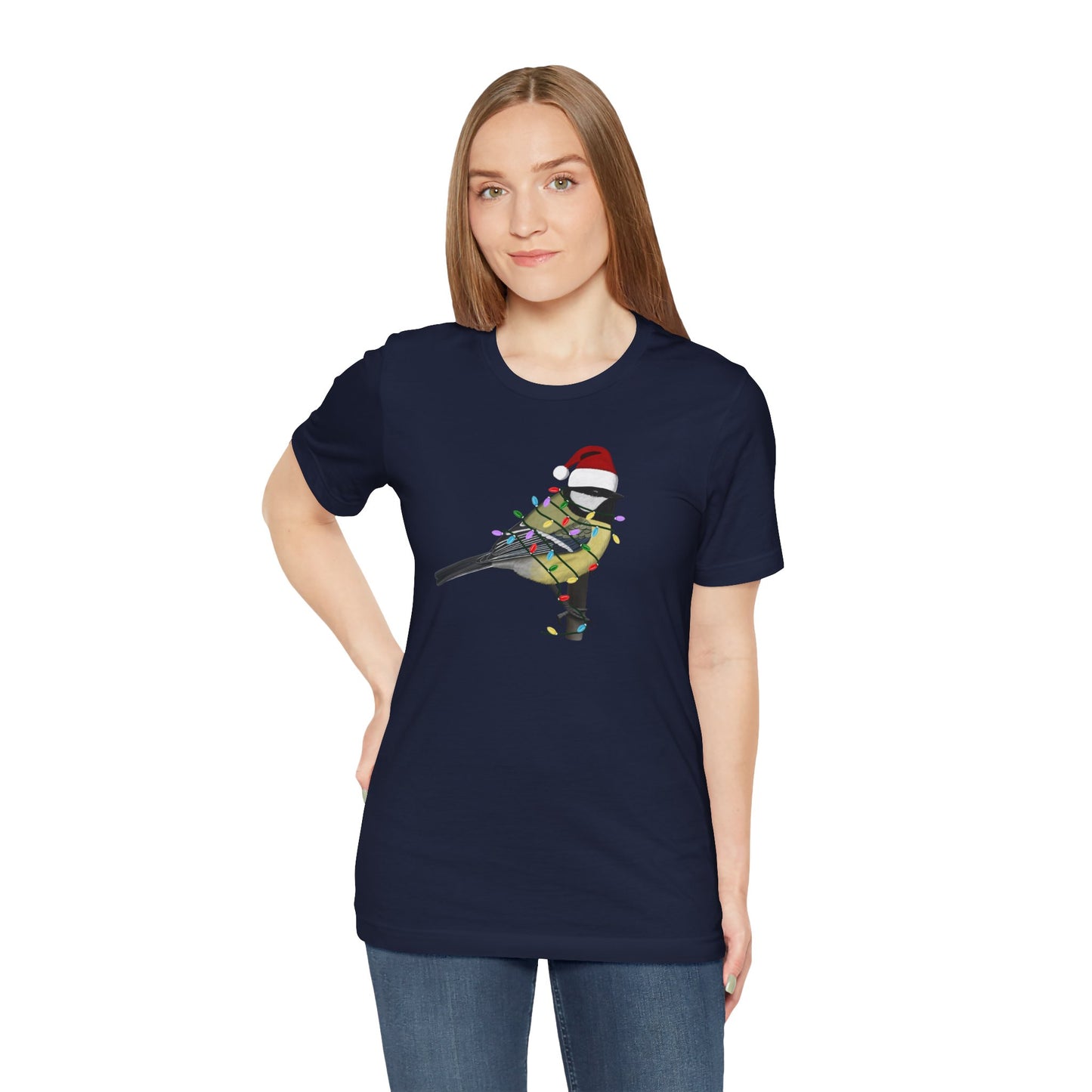 Chickadee with Fairy Lights Christmas Bird T-Shirt
