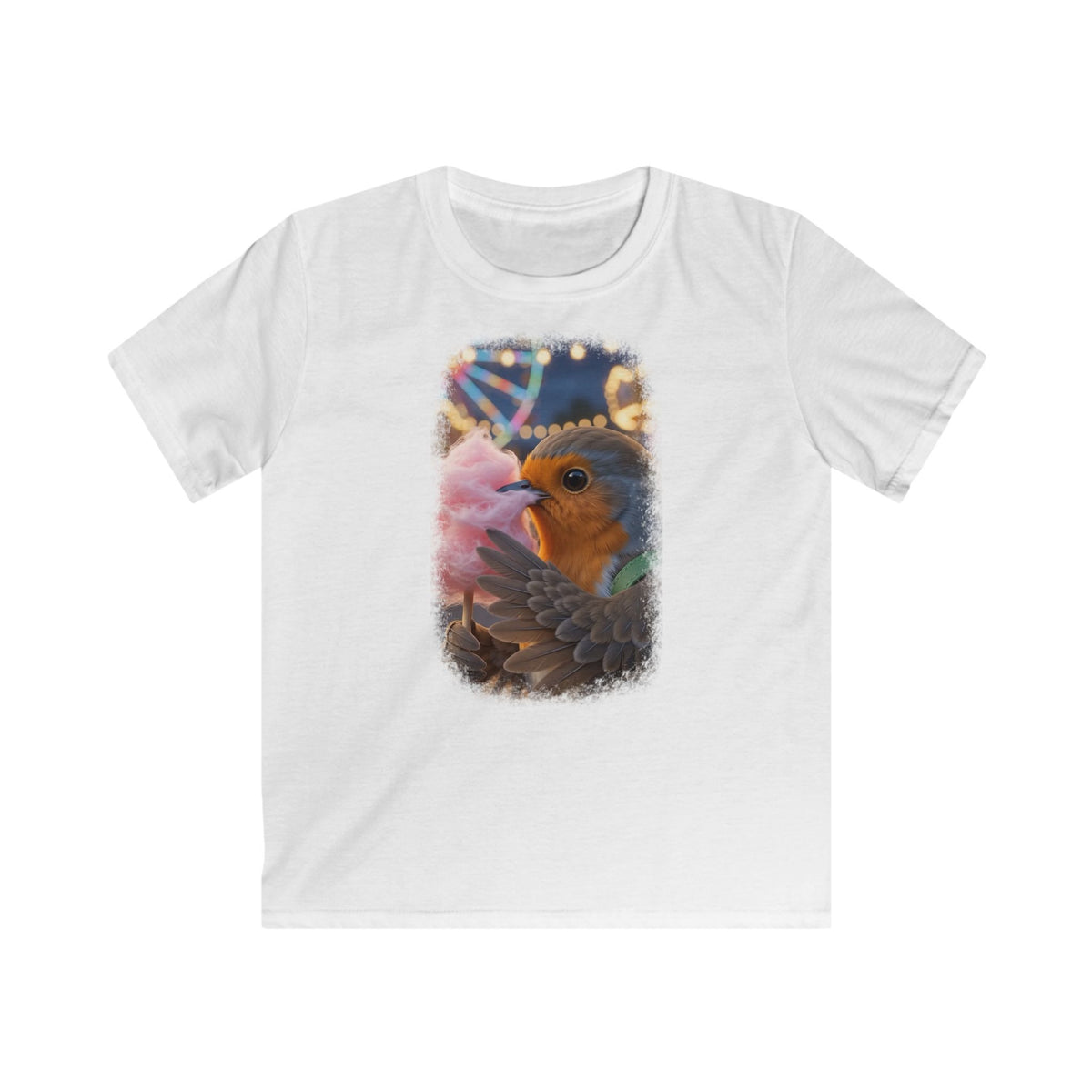 Premium Kinder T-Shirt Rosi Rotkehlchen isst Zuckerwatte auf der Kirmes