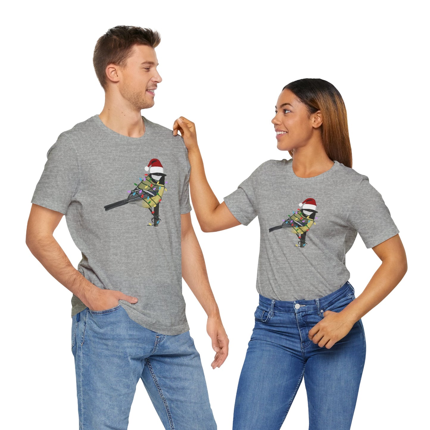 Chickadee with Fairy Lights Christmas Bird T-Shirt