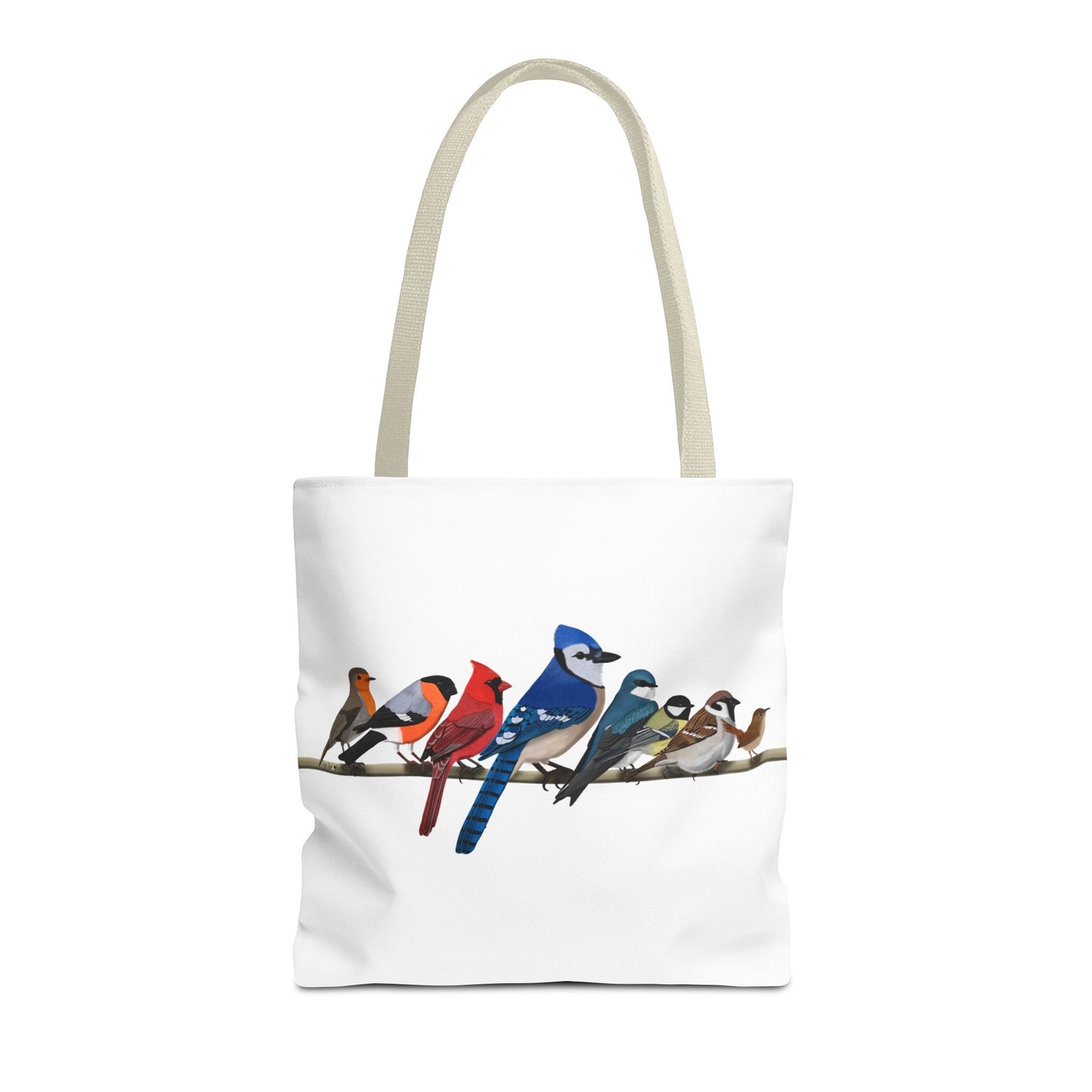 Birds on a Branch Tote Bag 16"x16" Blue Jay Cardinal Robin for Bird Lovers