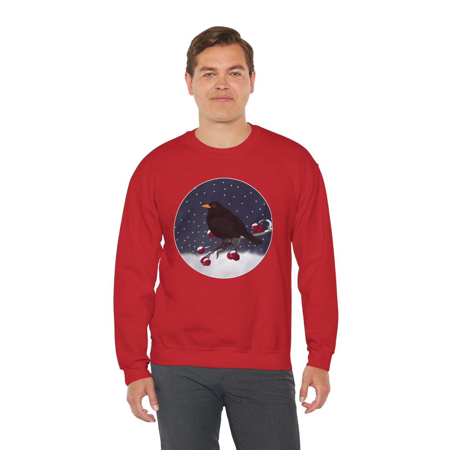 Blackbird on a Winter Branch Birdwatcher Christmas Bird Sweatshirt