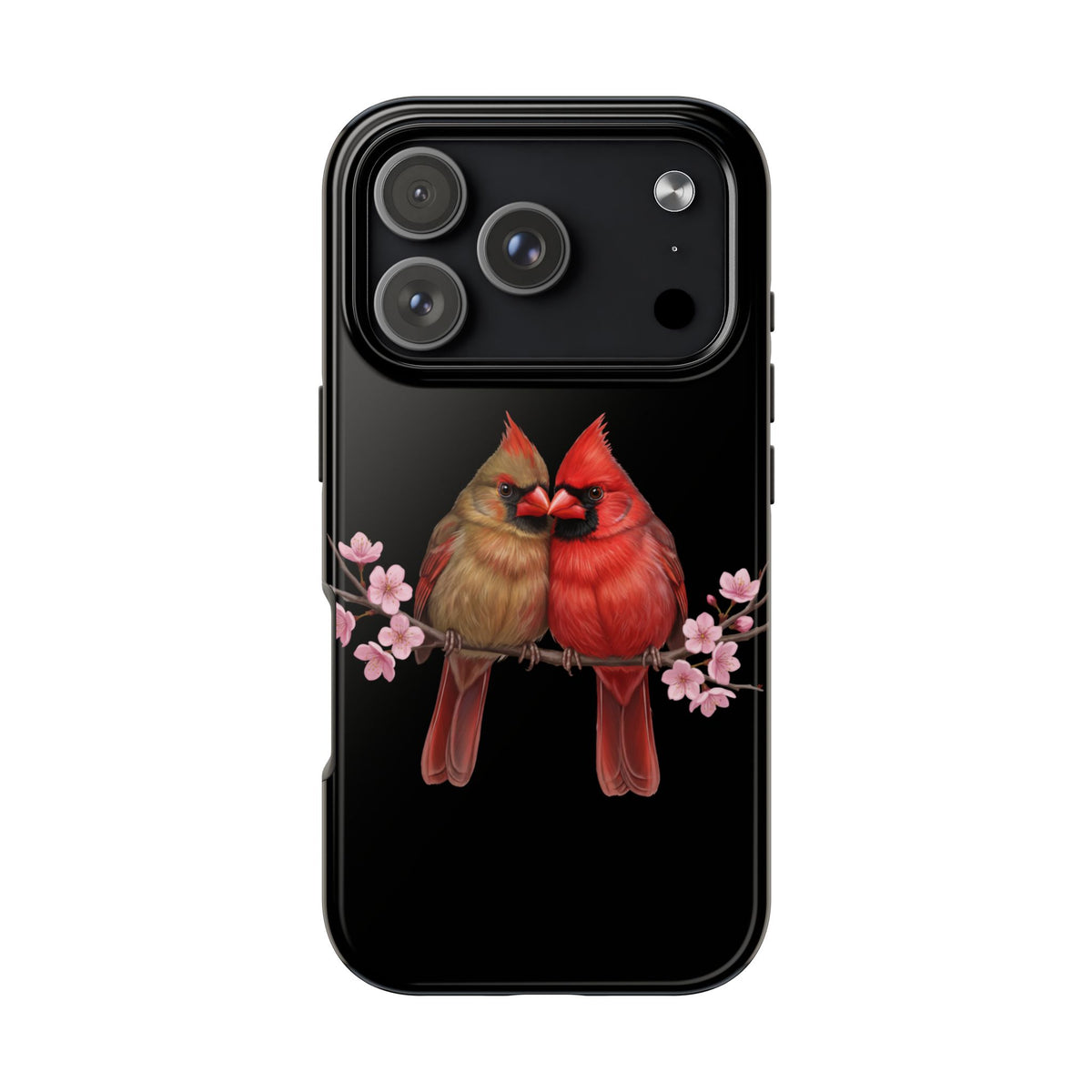 Northern Cardinal with Cherry Blossoms iPhone Case – Premium Tough Phone Cover Black
