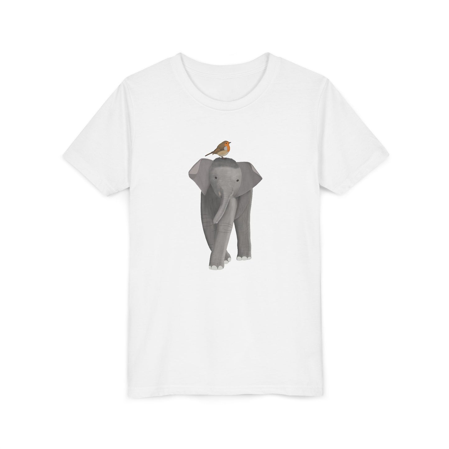 Elephant with European Robin Bird Youth T-Shirt