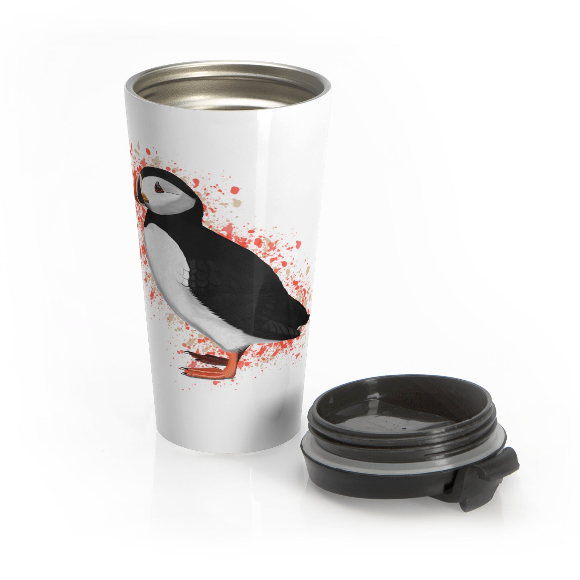 Puffin Bird White Stainless Steel Travel Mug 15oz - jz.birds
