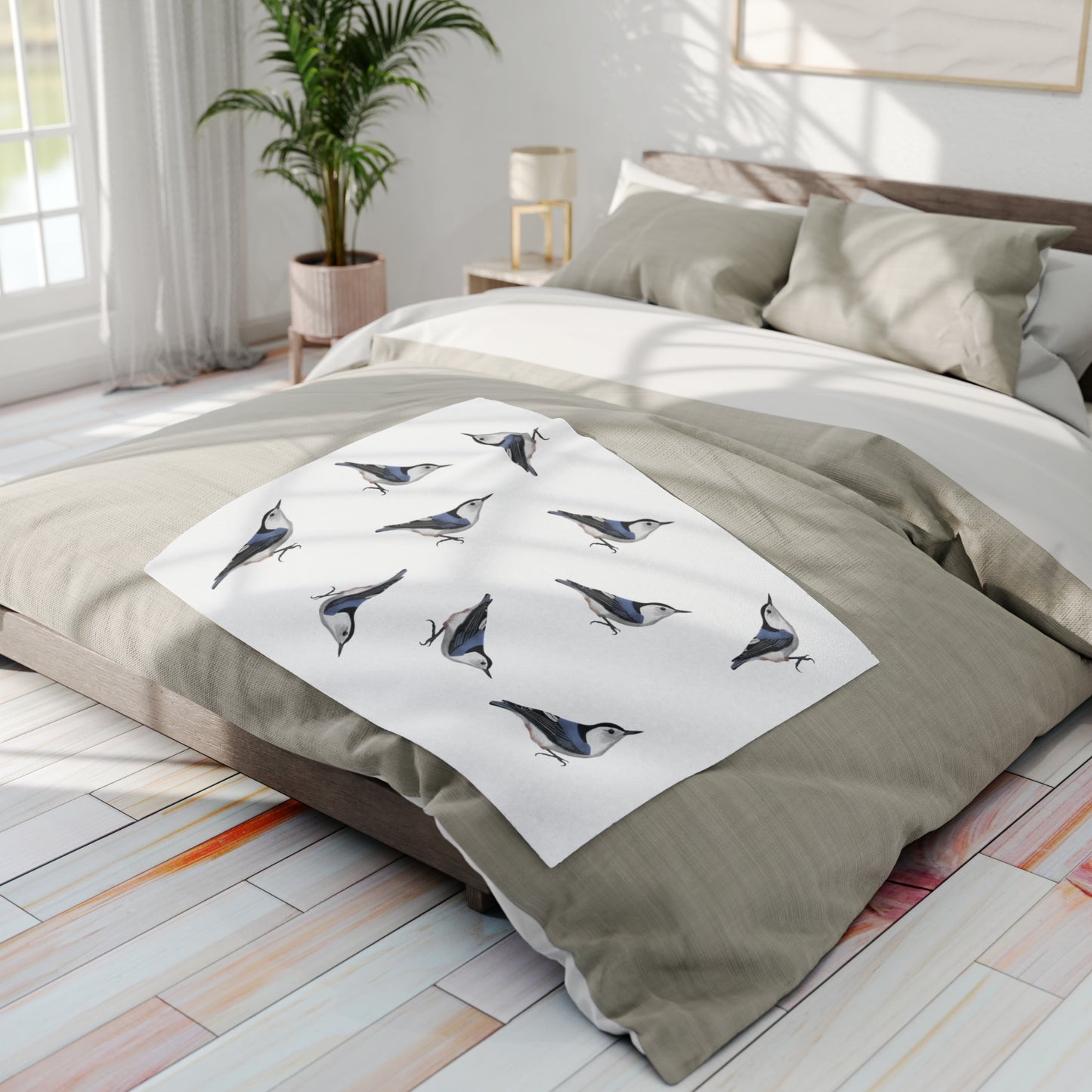 Nuthatch Bird Arctic Fleece Blanket White