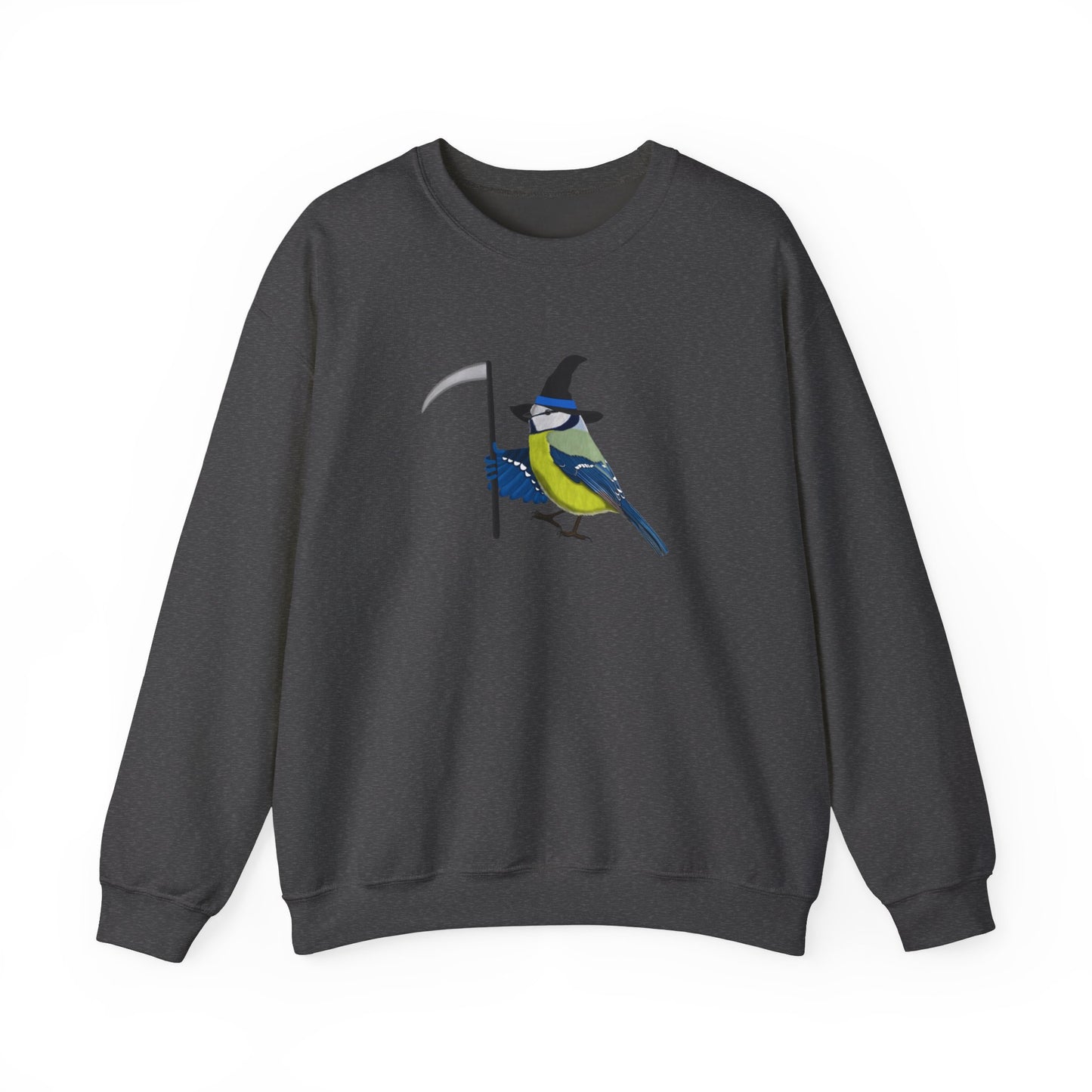 Blue Titmouse Halloween Birds Witch Birdwatcher Sweatshirt in Ash