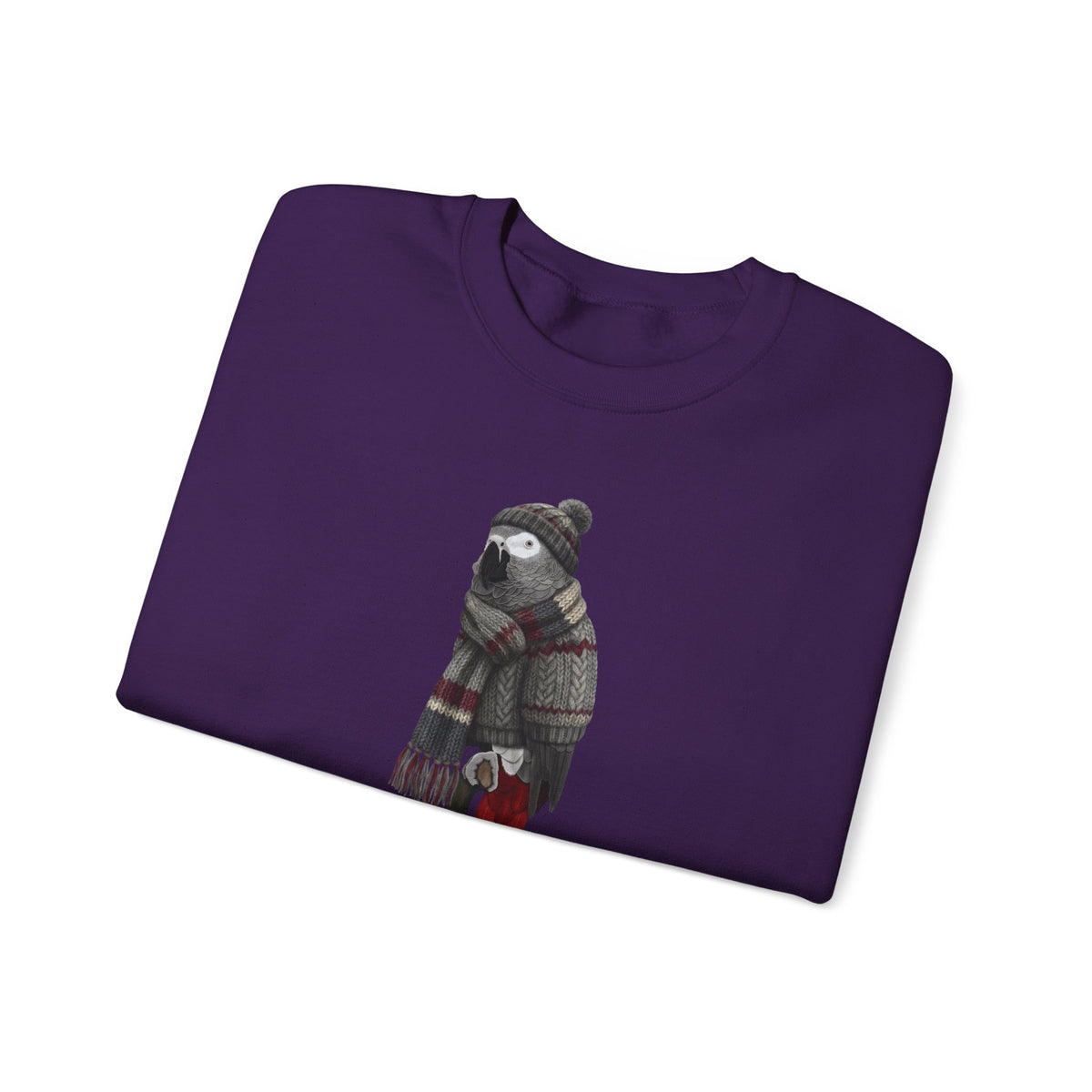 Grey Parrot Winter Sweatshirt | Bird Watcher Crewneck | Unisex Songbirds Wearing Knit Gift for Bird Lovers