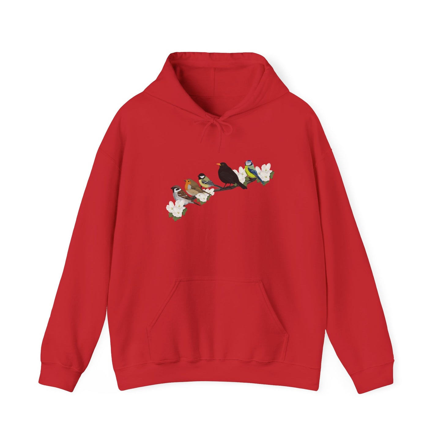 Vögel auf einem Ast Hoodie - Amsel Rotkehlchen Kohlmeise Spatz Kapuzenpullover für Vogelbeobachter & Naturliebhaber
