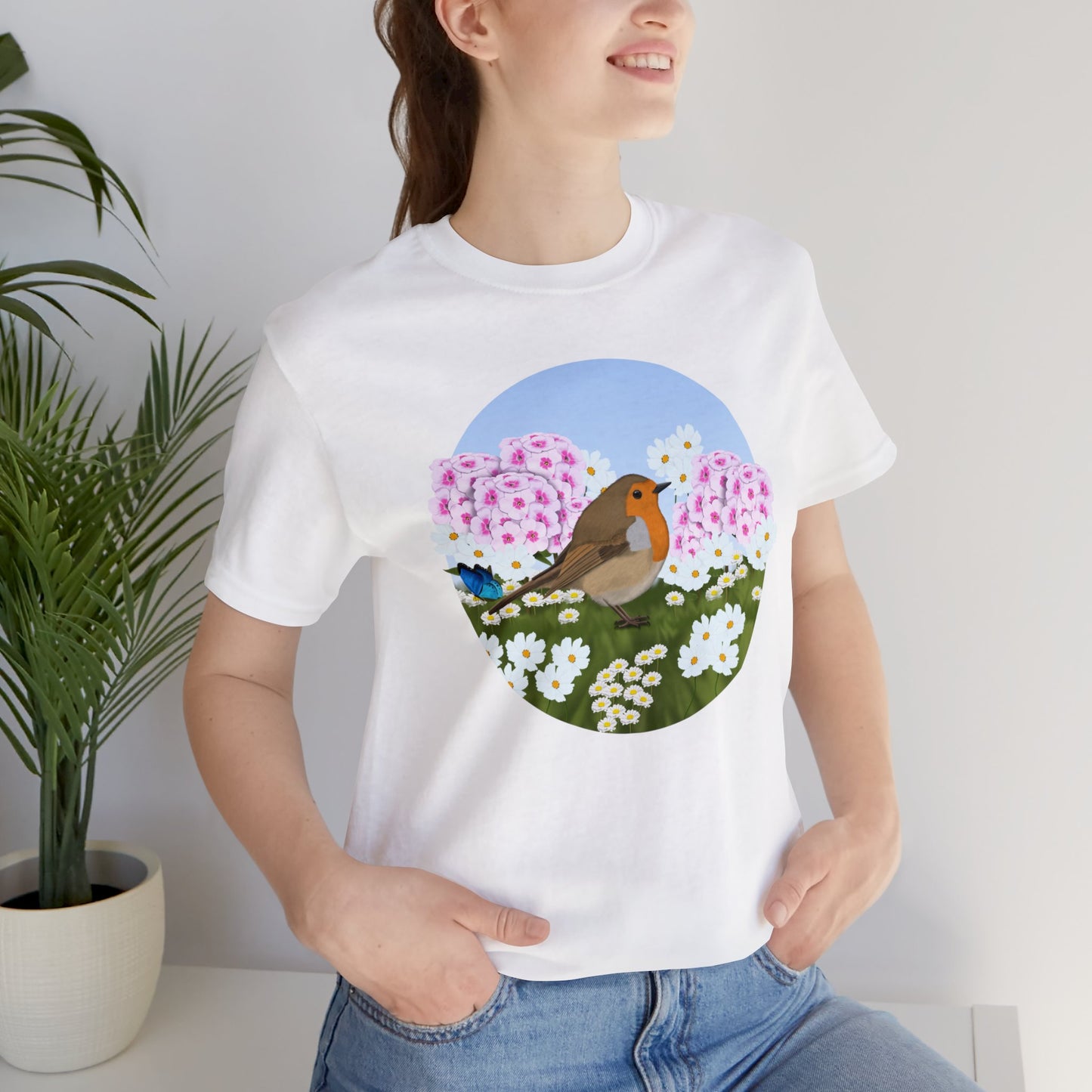 Robin and Summer Flowers Bird Tee