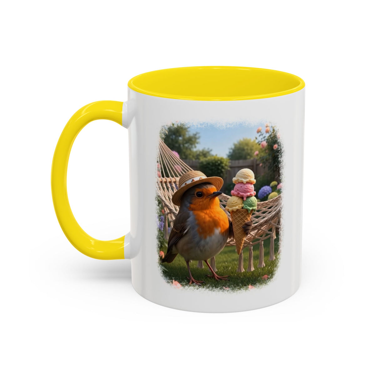 Robin Rosi Ice Cream Garden Premium Mug for Bird Lovers