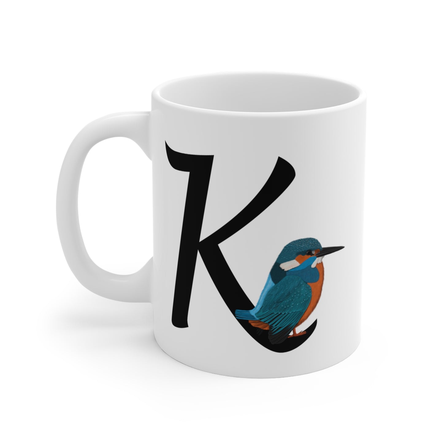 Kingfisher Letter K Bird Ceramic Mug 11oz White