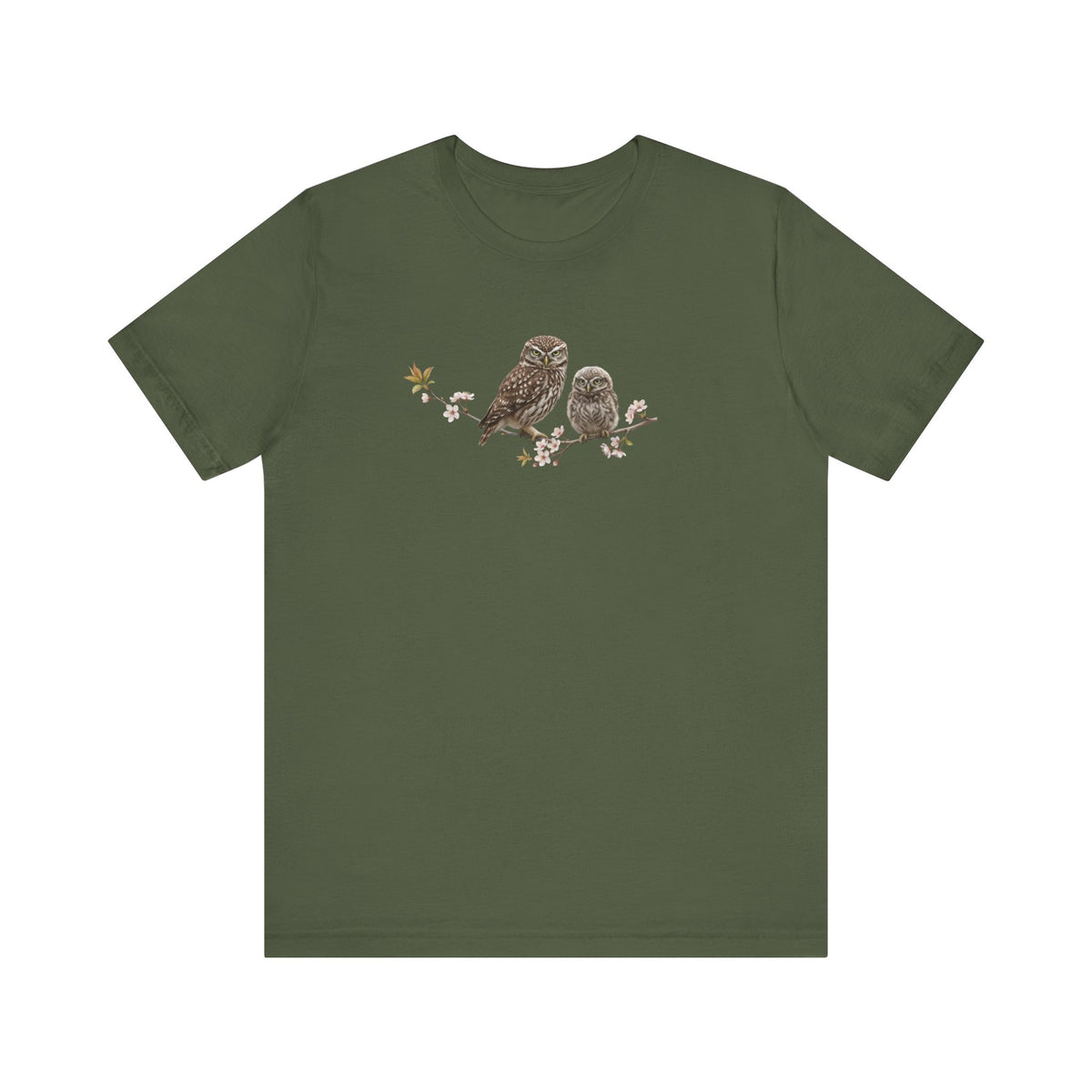Little Owl & Fledgling T-Shirt | Spring Blossoms Unisex Graphic Tee