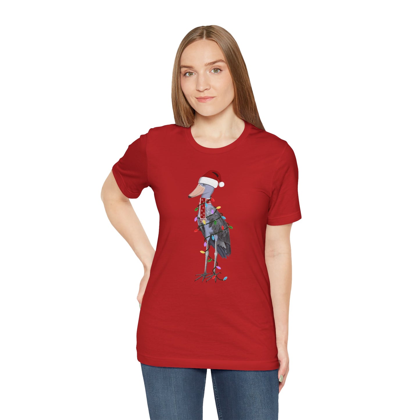 フェアリーライト付きハシビロコウのクリスマスバードTシャツ