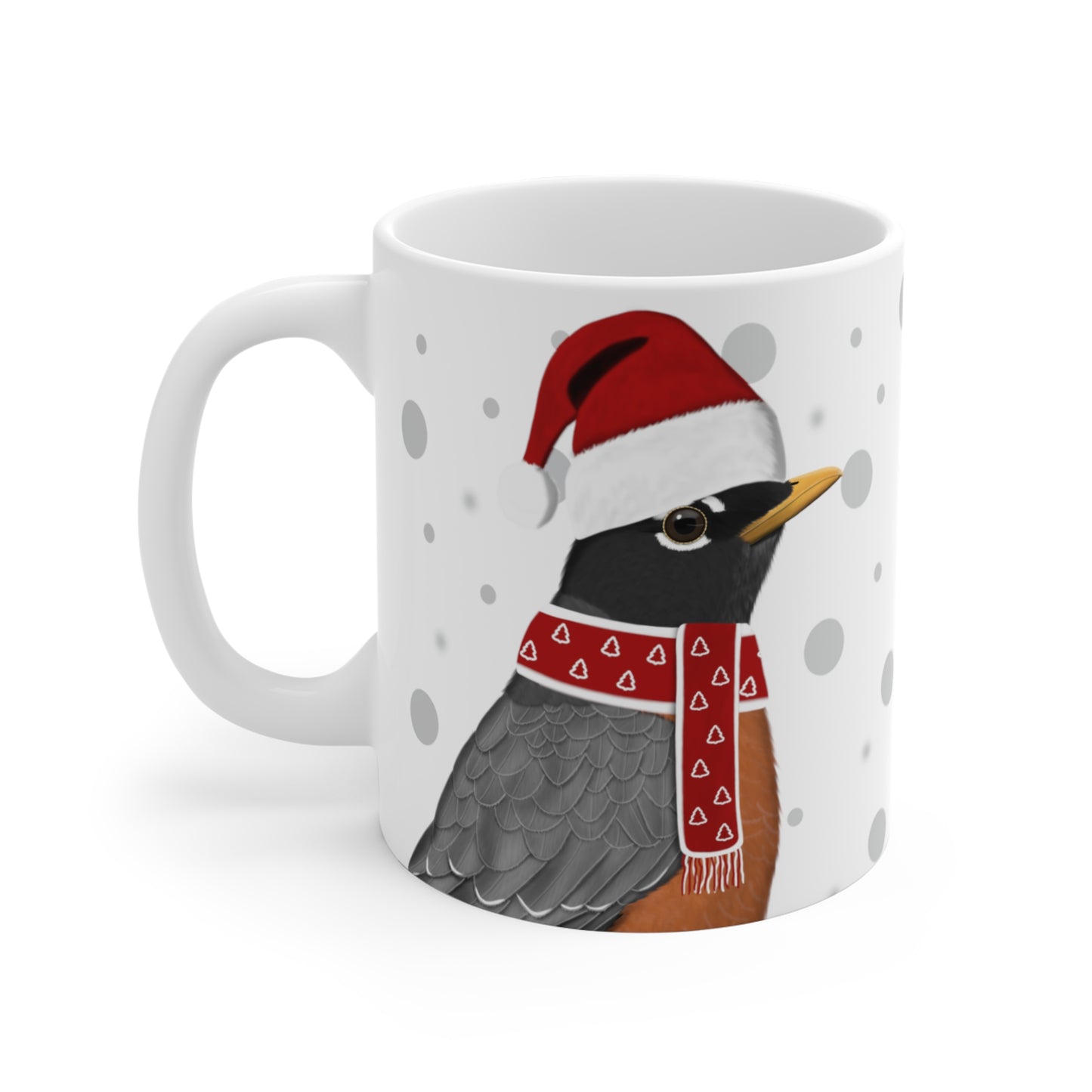 Robin with Red Santa Hat and Scarf Christmas Bird Ceramic Mug 11oz