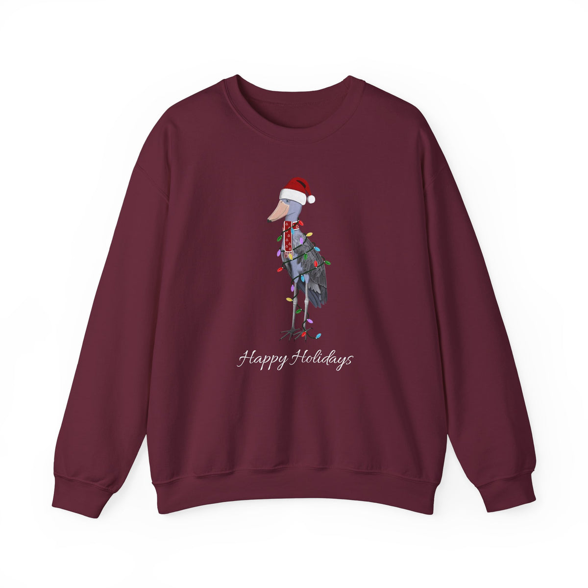 Shoebill with Fairy Lights as Santa Happy Holidays Birdwatcher Christmas Bird Sweatshirt –