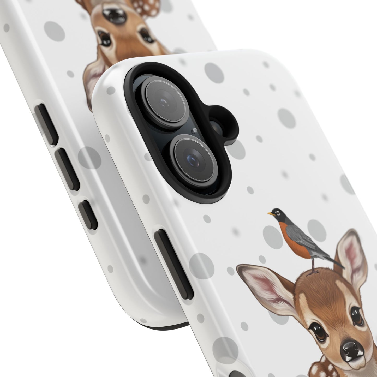 Cute Fawn with American Robin Animal iPhone Case - Dual-Layer PC/TPU Protective Cover for iPhone