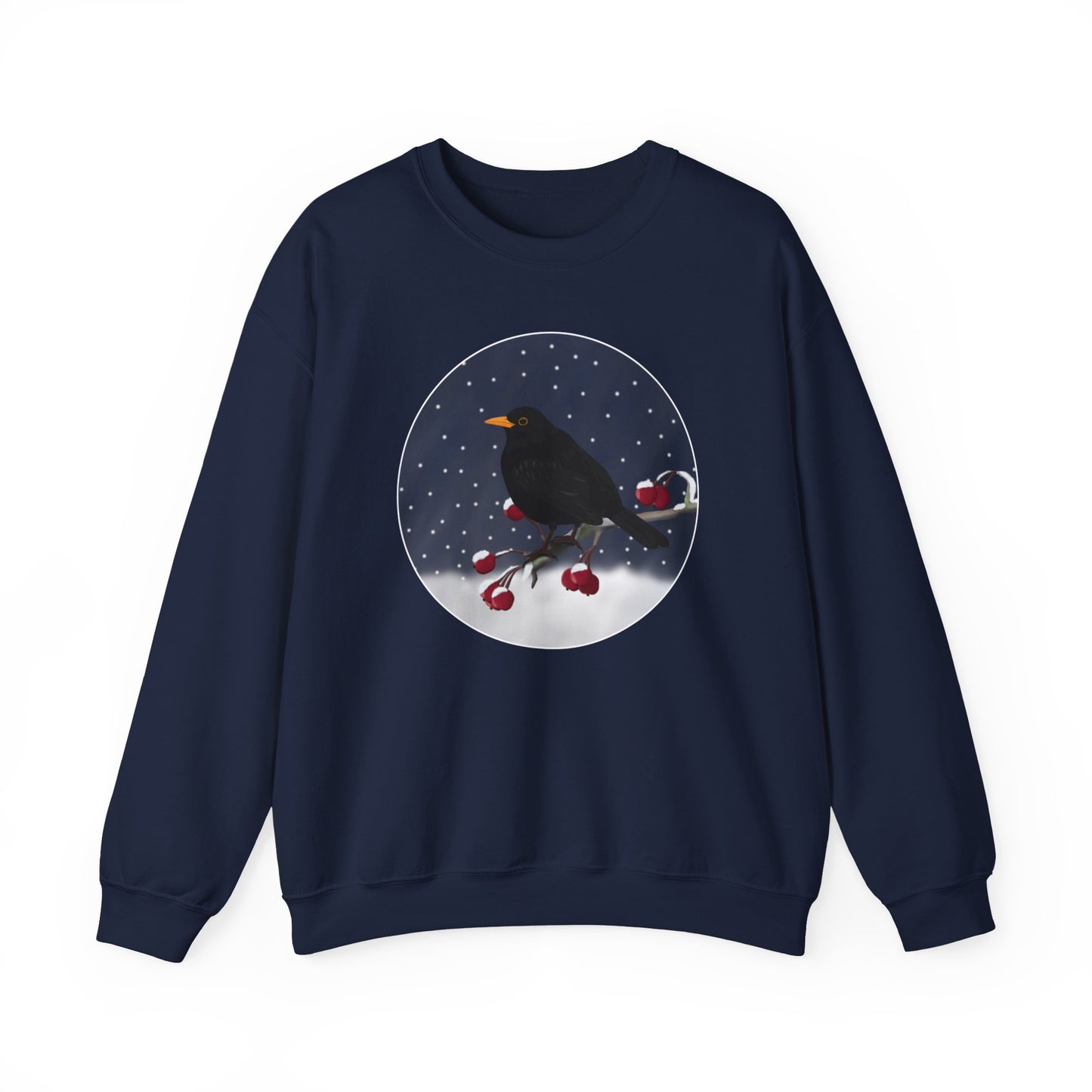 Blackbird on a Winter Branch Birdwatcher Christmas Bird Sweatshirt