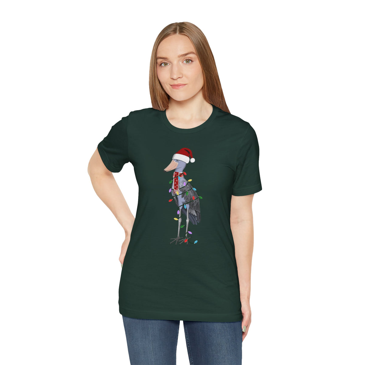 フェアリーライト付きハシビロコウのクリスマスバードTシャツ