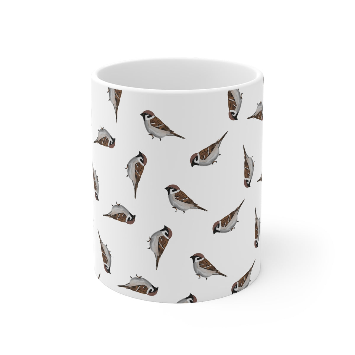 Sperling Tasse – Feldsperling mit Streumuster | Vogelmotiv Kaffeebecher für Vogelbeobachter & Naturfreunde