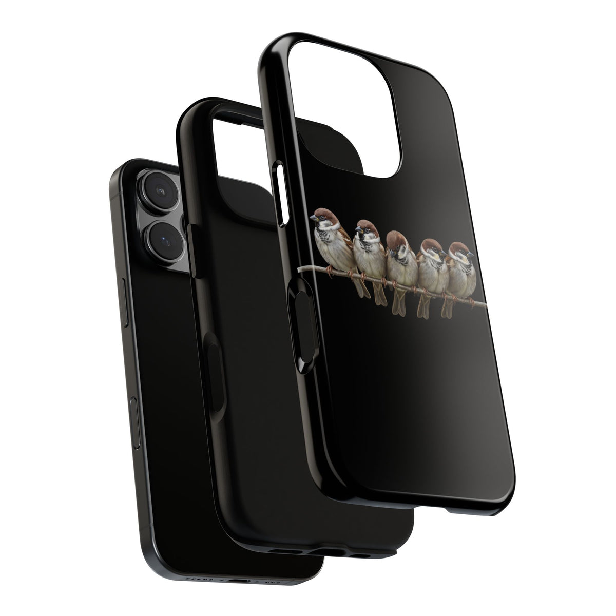 Codirosso su un ramo Cover premium per cellulare – Doppia protezione e stampa integrale, nera