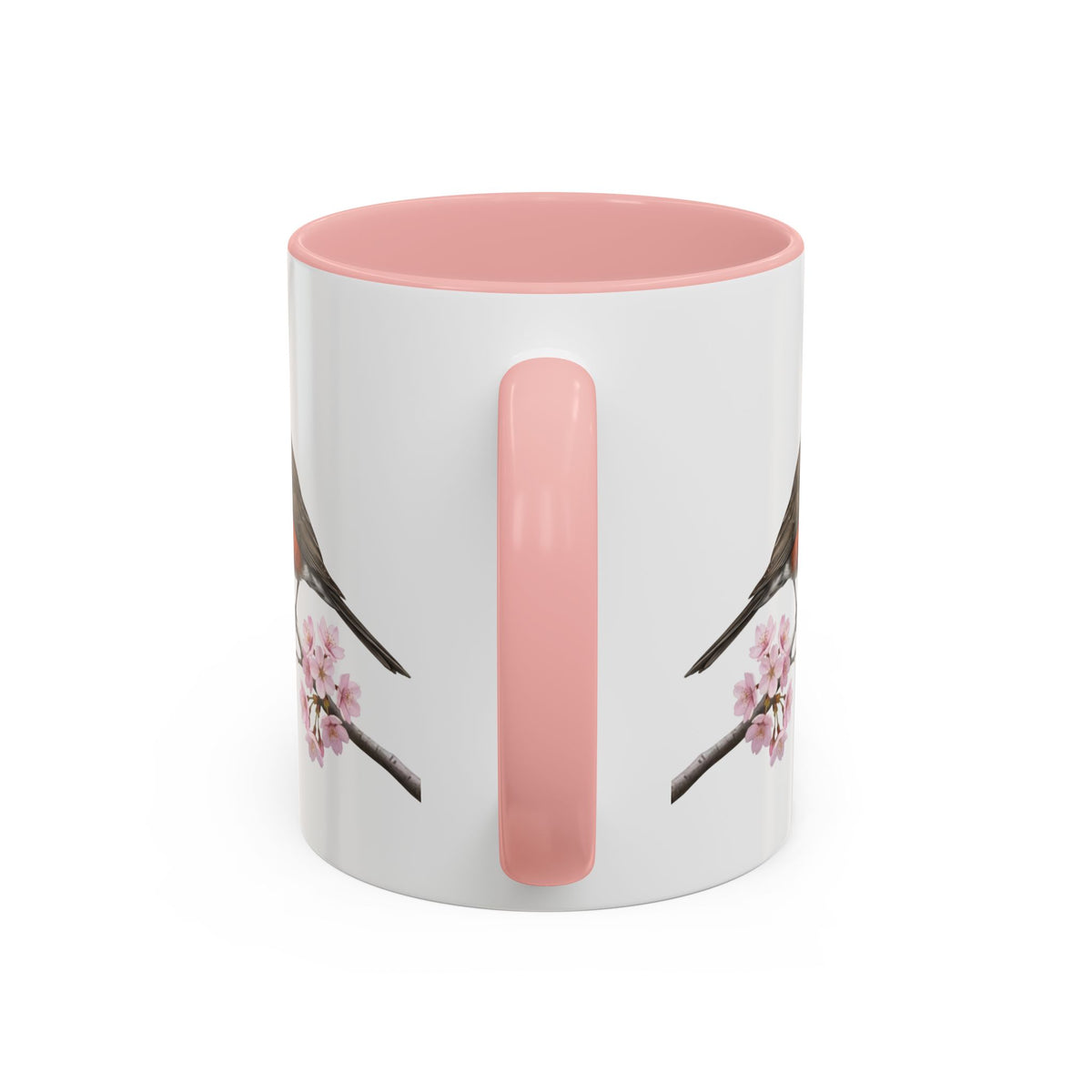 American Robin Cherry Blossom Mug | Pink Ceramic Coffee Cup for Bird Lovers – 11oz,