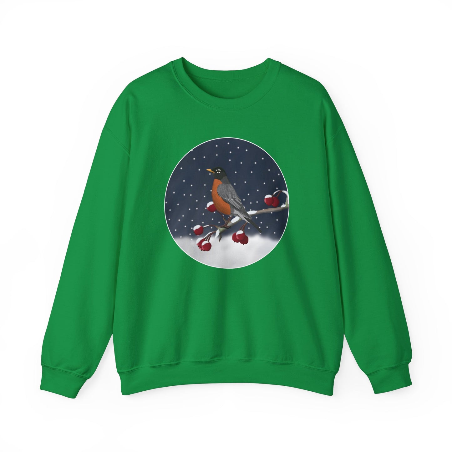 American Robin on a Winter Branch Birdwatcher Christmas Bird Sweatshirt