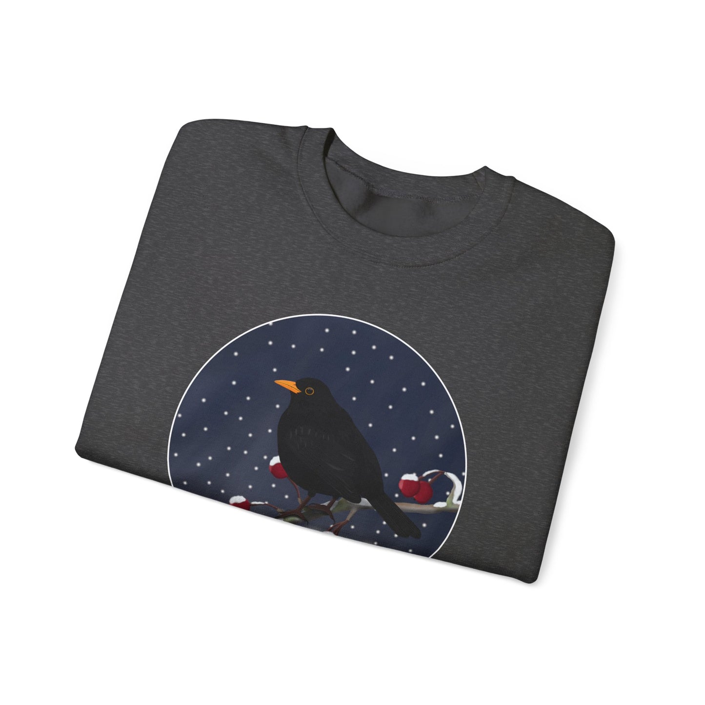 Blackbird on a Winter Branch Birdwatcher Christmas Bird Sweatshirt