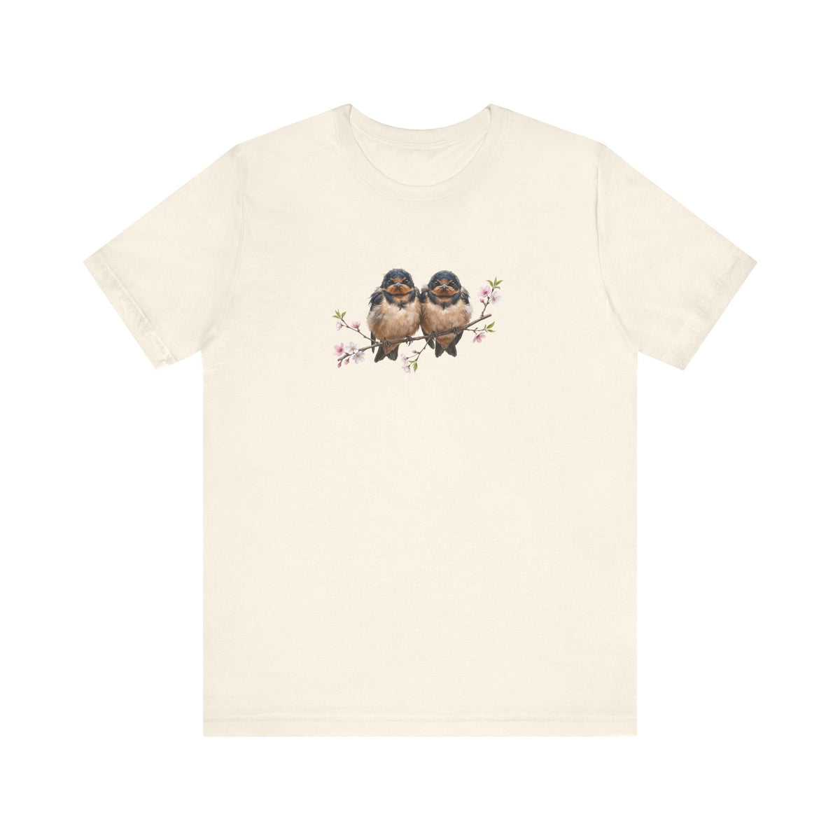 Barn Swallow Fledgling T-Shirt | Spring Blossoms Unisex Graphic Tee for Bird Watchers