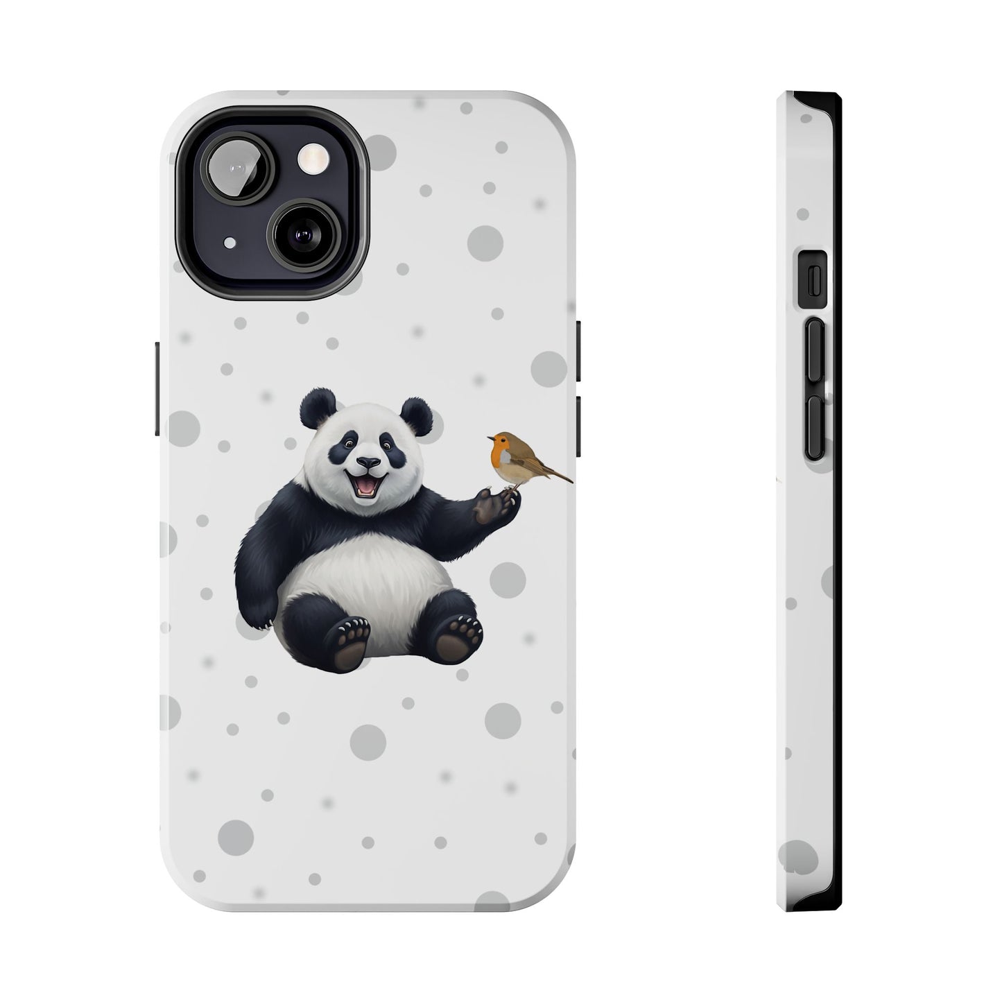 Cute Panda Bear with European Robin Animal iPhone Case - Dual-Layer PC/TPU Protective Cover for iPhone