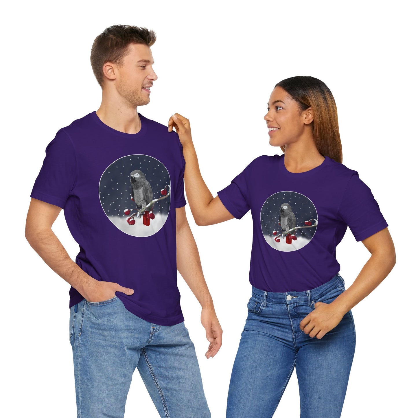 Grey Parrot on a Winter Branch Birdwatcher Christmas Bird T-Shirt