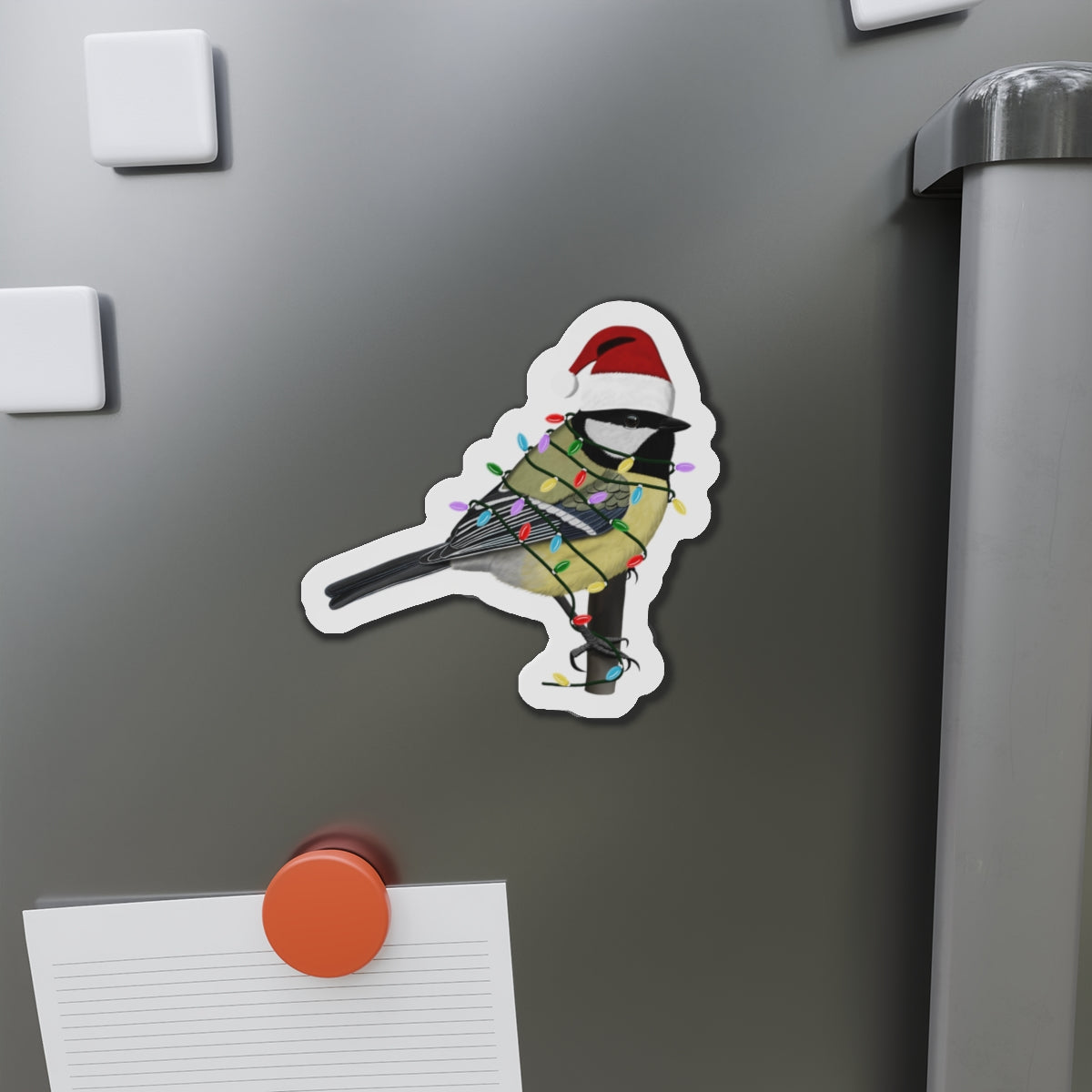 Chickadee with Fairy Lights and Scarf Christmas Bird Magnet