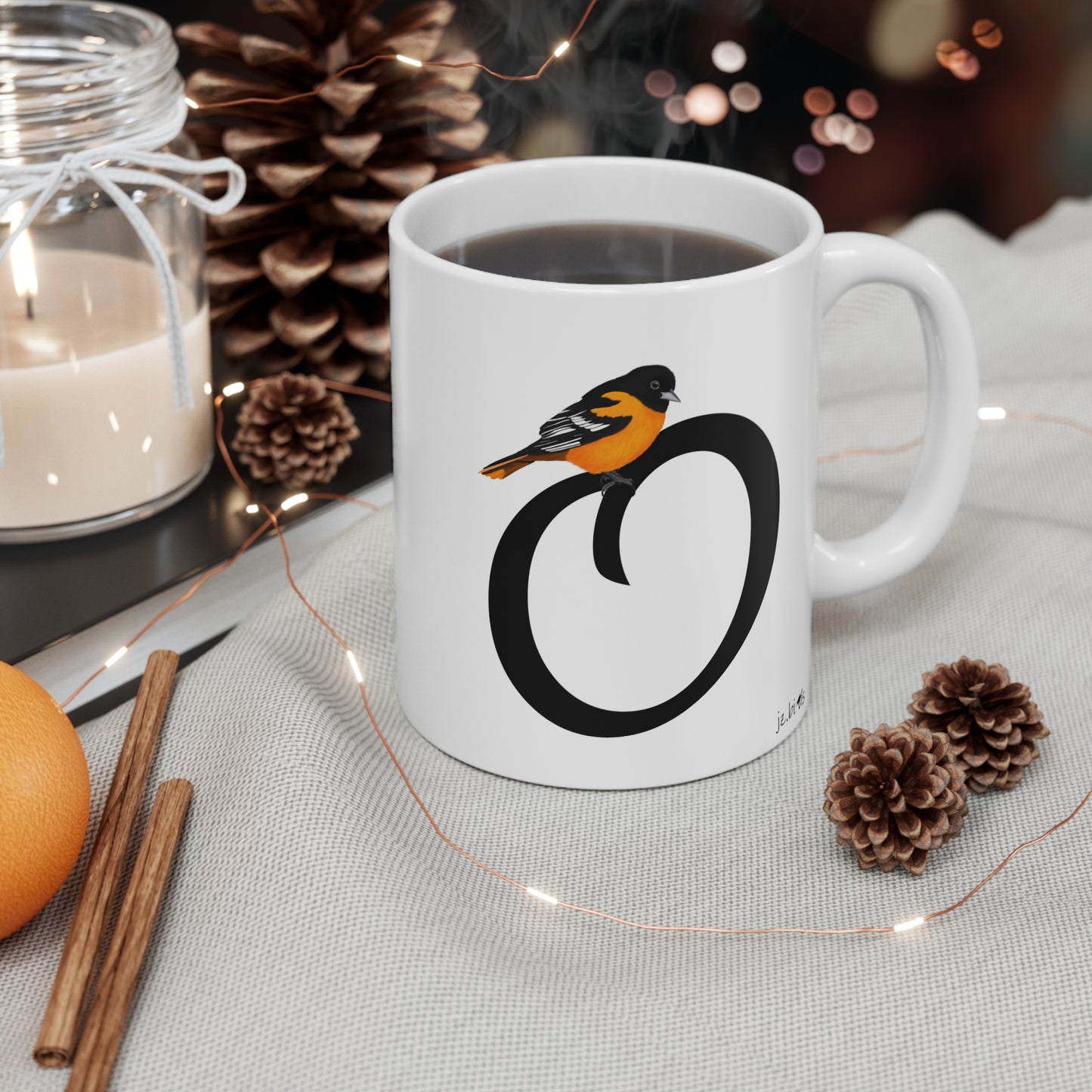 Oriole Letter O Bird Ceramic Mug 11oz White