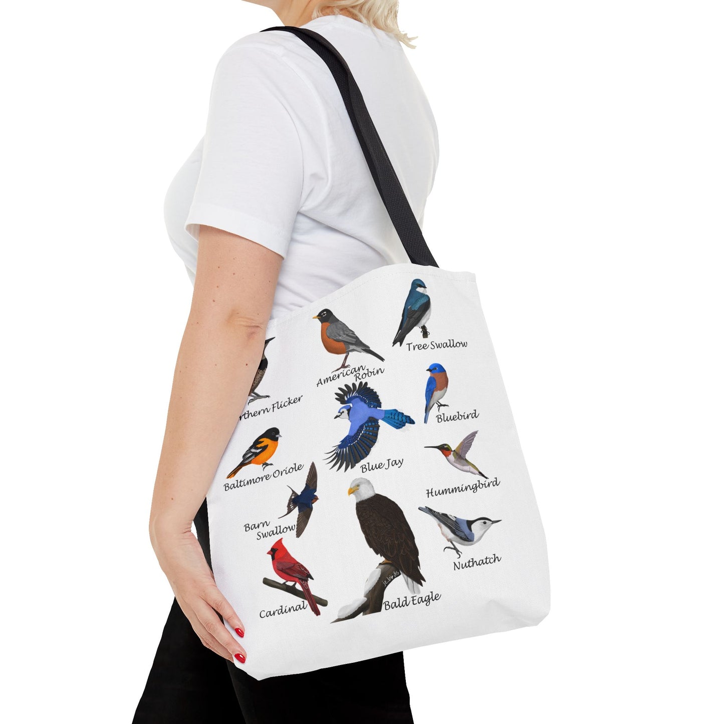 Backyard Birds Tote Bag 16"x16" Blue Jay Cardinal Bluebird Hummingbird for Bird Lovers