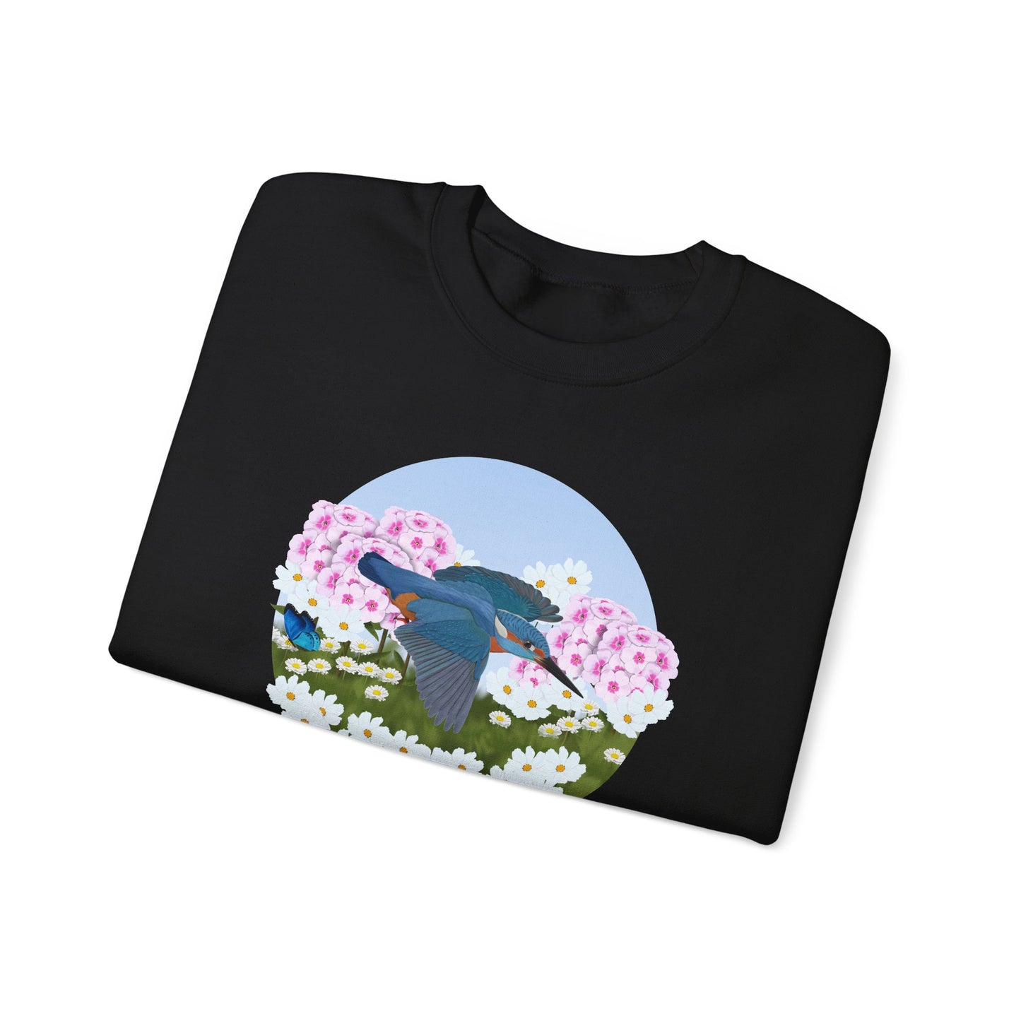 Kingfisher with Summer Flowers Sweatshirt Birding & Bird Watching Bird Lovers