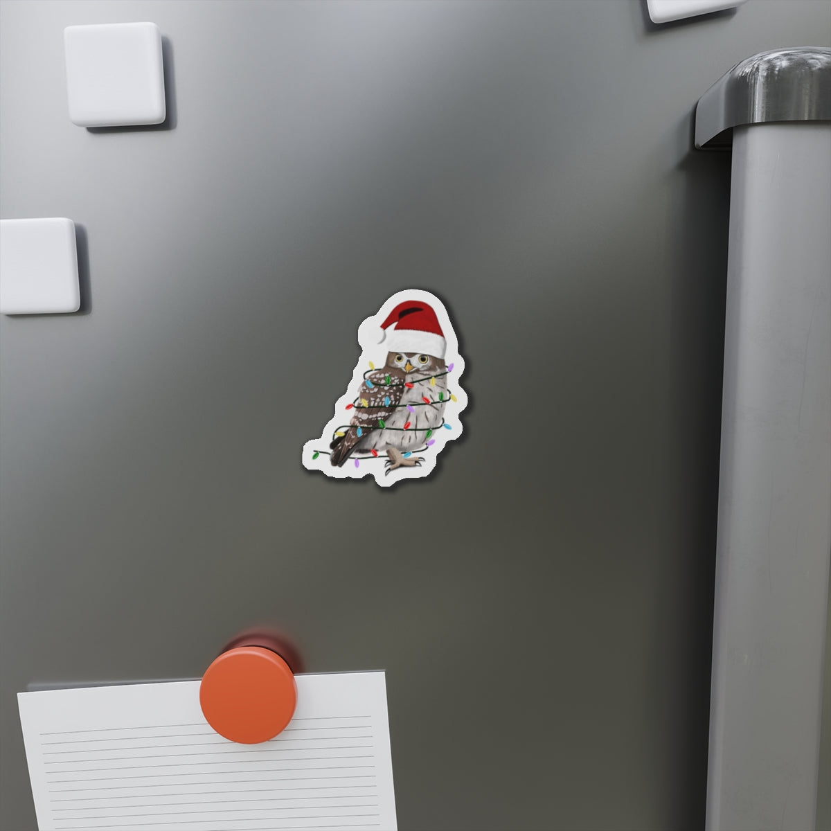 Owl with Fairy Lights and Scarf Christmas Bird Magnet