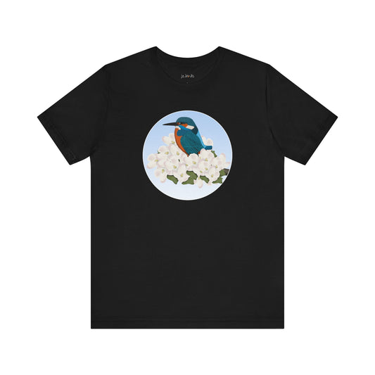 kingfisher bird t-shirt with apple spring blossoms