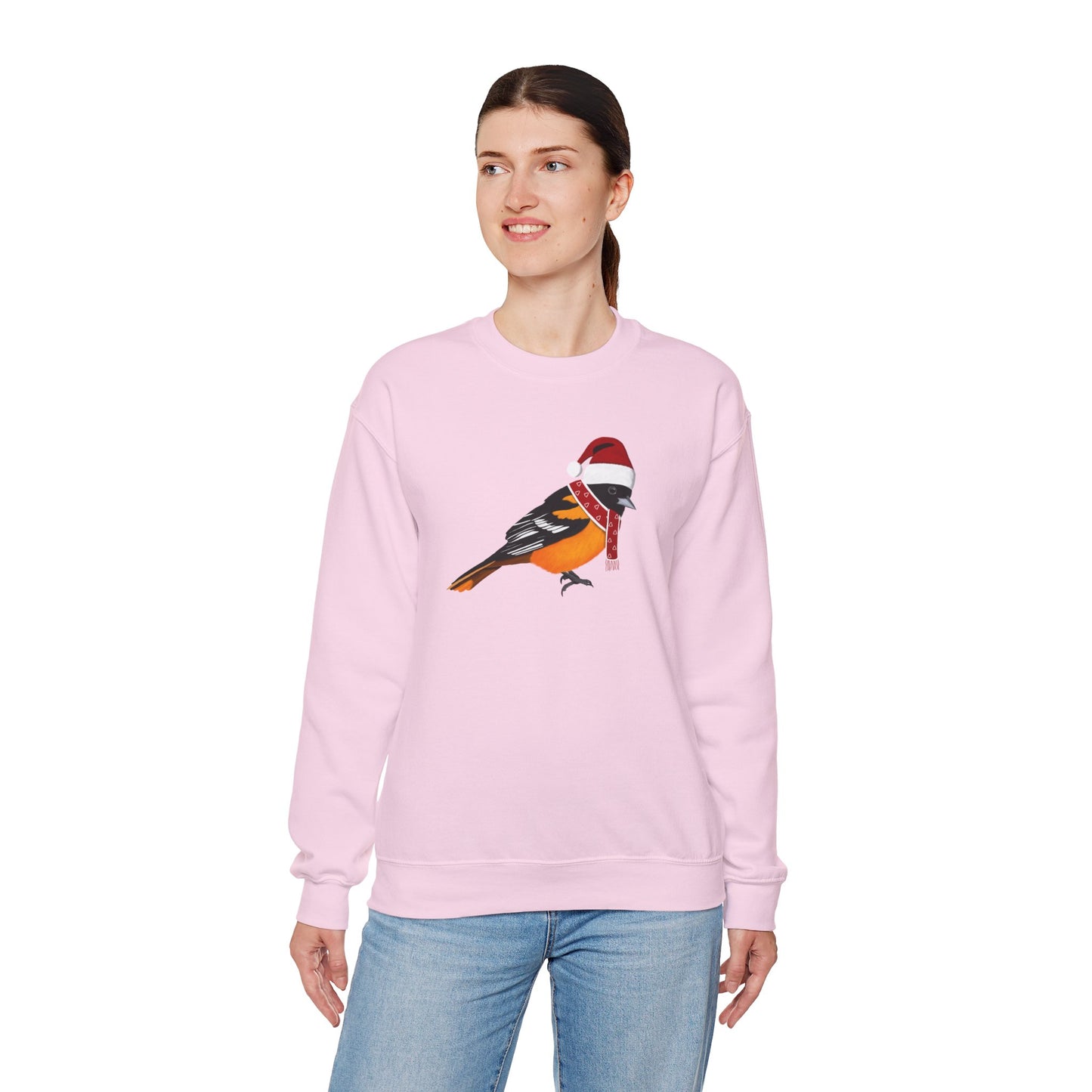 Baltimore Oriole with Christmas Hat Bird Birdwatcher Sweatshirt
