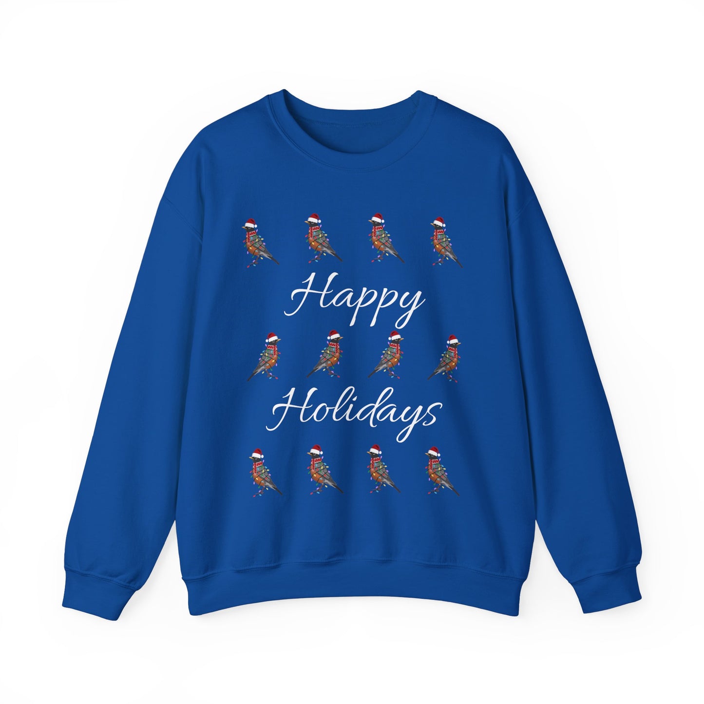 American Robin as Santa with Hat Scarf and Fairy Lights Happy Holidays Birdwatcher Christmas Bird Sweatshirt