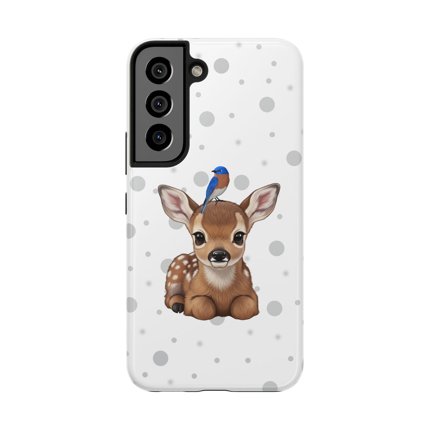 Cute Fawn with a Bluebird Animal iPhone Case - Dual-Layer PC/TPU Protective Cover for iPhone