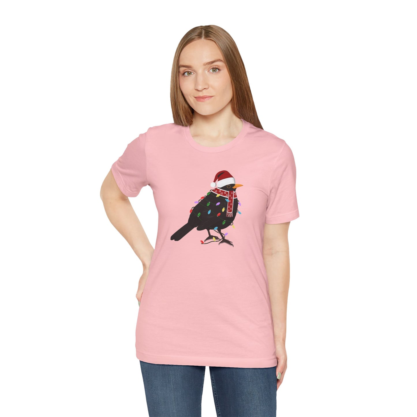 Blackbird with Fairy Lights Christmas Bird T-Shirt