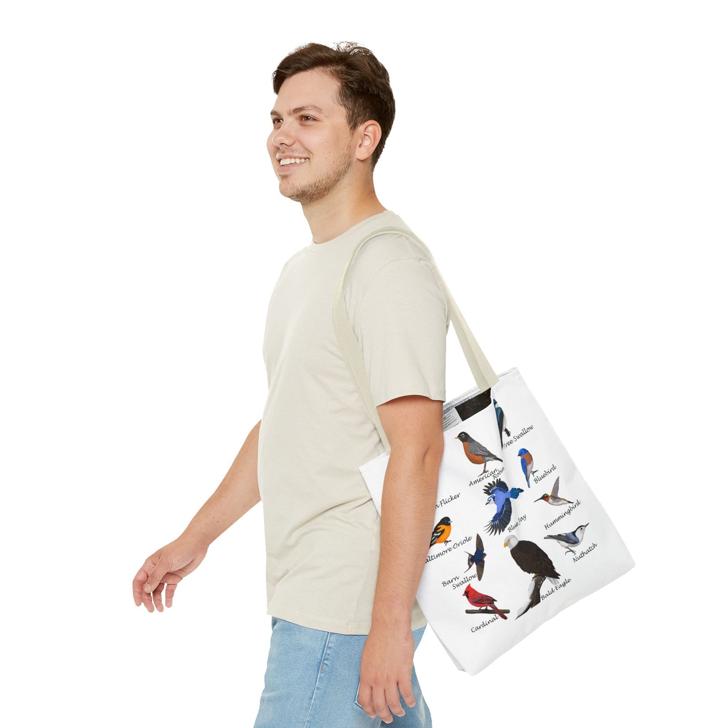 Backyard Birds Tote Bag 16"x16" Blue Jay Cardinal Bluebird Hummingbird for Bird Lovers