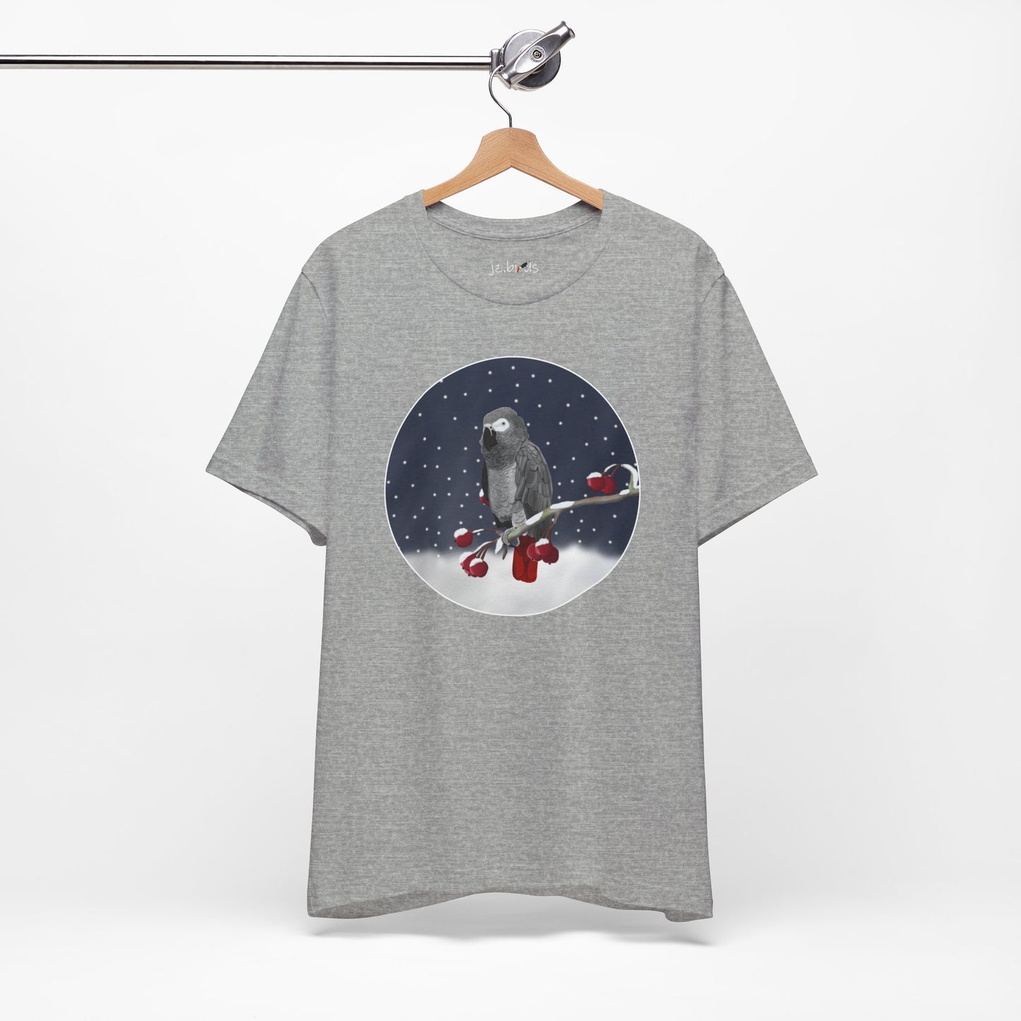 Grey Parrot on a Winter Branch Birdwatcher Christmas Bird T-Shirt
