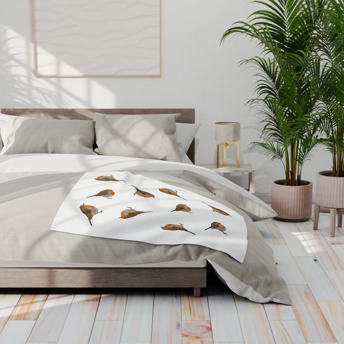 Robin Bird Arctic Fleece Blanket White