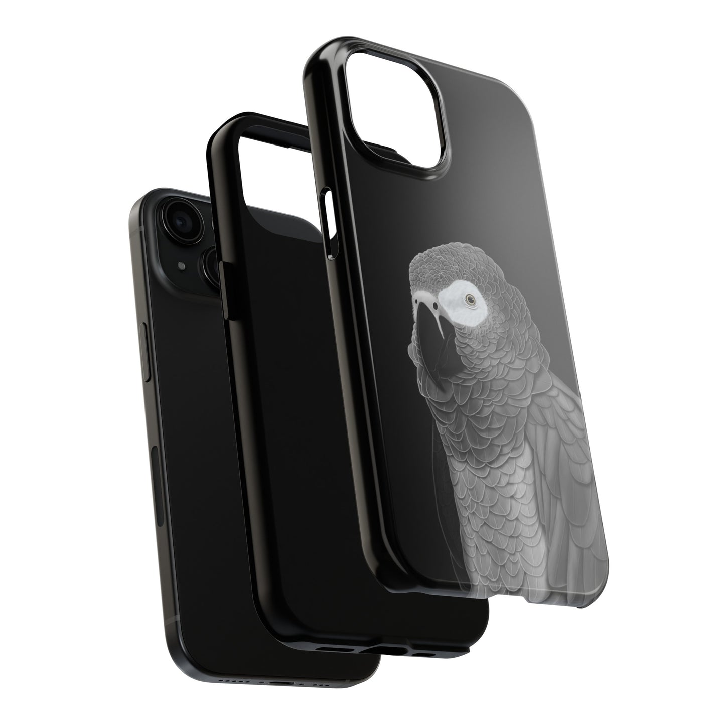 Grey Parrot Bird Art Tough Phone Case Black