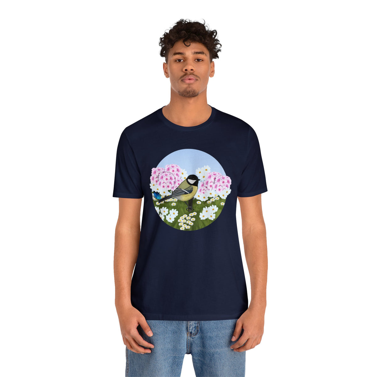 Chickadee and Summer Flowers Bird Tee