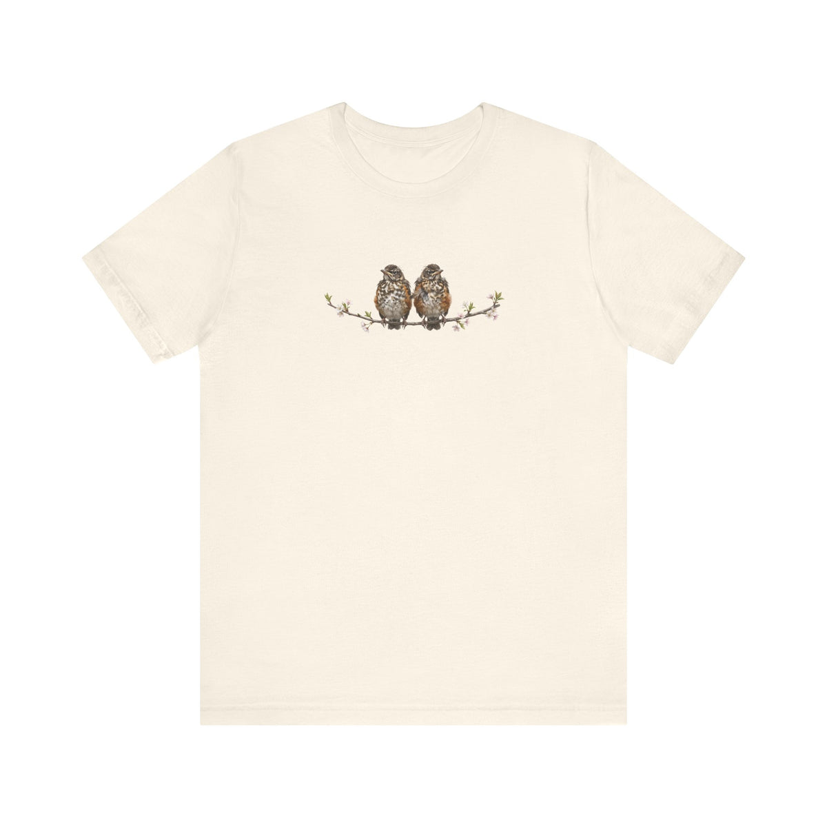 American Robin Fledgling T-Shirt | Spring Blossoms Unisex Graphic Tee for Bird Watchers