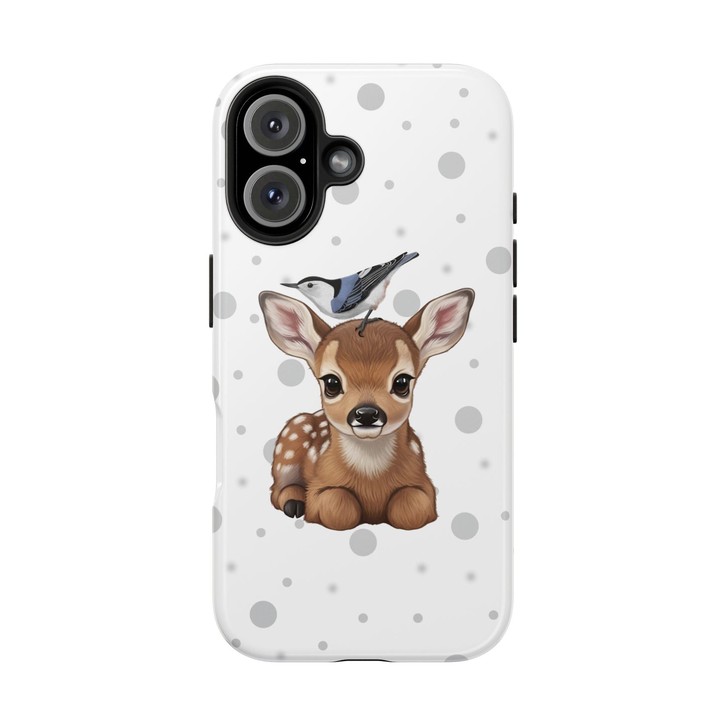 Cute Fawn with a Nuthatch Animal iPhone Case - Dual-Layer PC/TPU Protective Cover for iPhone