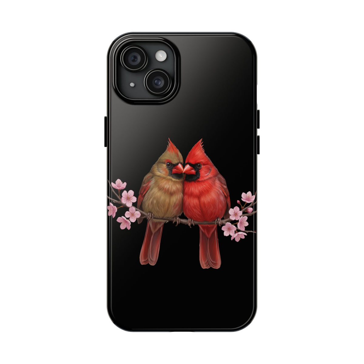 Northern Cardinal with Cherry Blossoms iPhone Case – Premium Tough Phone Cover Black