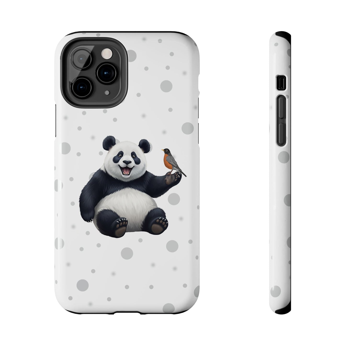 Cute Panda Bear with American Robin Animal iPhone Case - Dual-Layer PC/TPU Protective Cover for iPhone